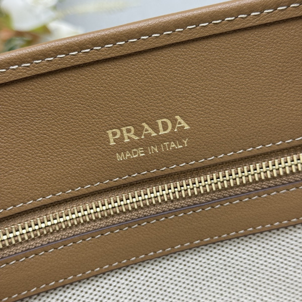 Pra*a medium linen blend and leather tote bag - 35*22.5*18cm